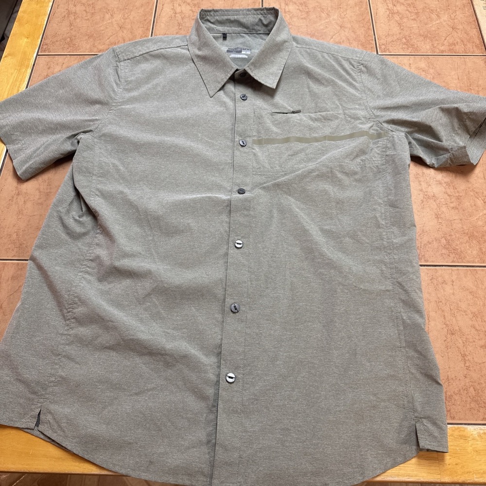 Shimano Transit Check Button Up Shirt Short Sleeve Explorer Alloy Gray Sz Medium